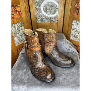 J. B. Dillon Reserve Womens Cowboy Ankle Boots Snake Skin Python Brown Sz 8B